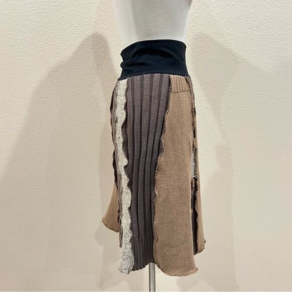 Brown Patchwork A-Line Sweater Handmade Skirt Size Medium - Picture 5 of 14
